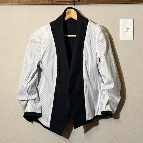 Veronica Beard Aaliyah Linen Black Dickey Blazer Jacket Ruched sleeves, Sz 8 - Picture 8 of 14